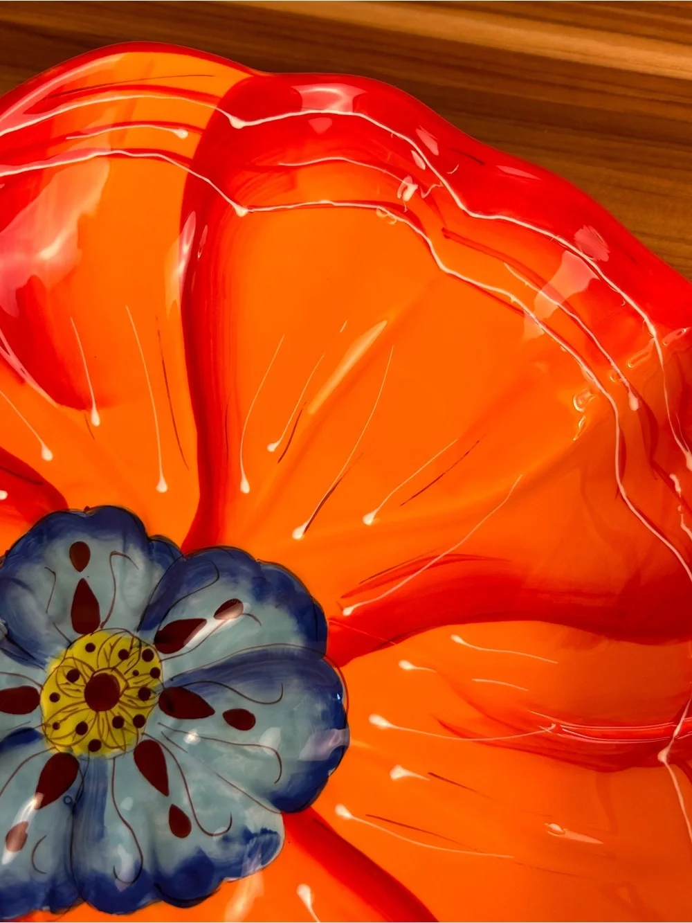 Laurie Gates Hand Painted Orange Flower Serving Plate